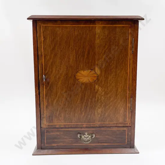 Edwardian Oak Sheraton Inlaid Smokers Compendium