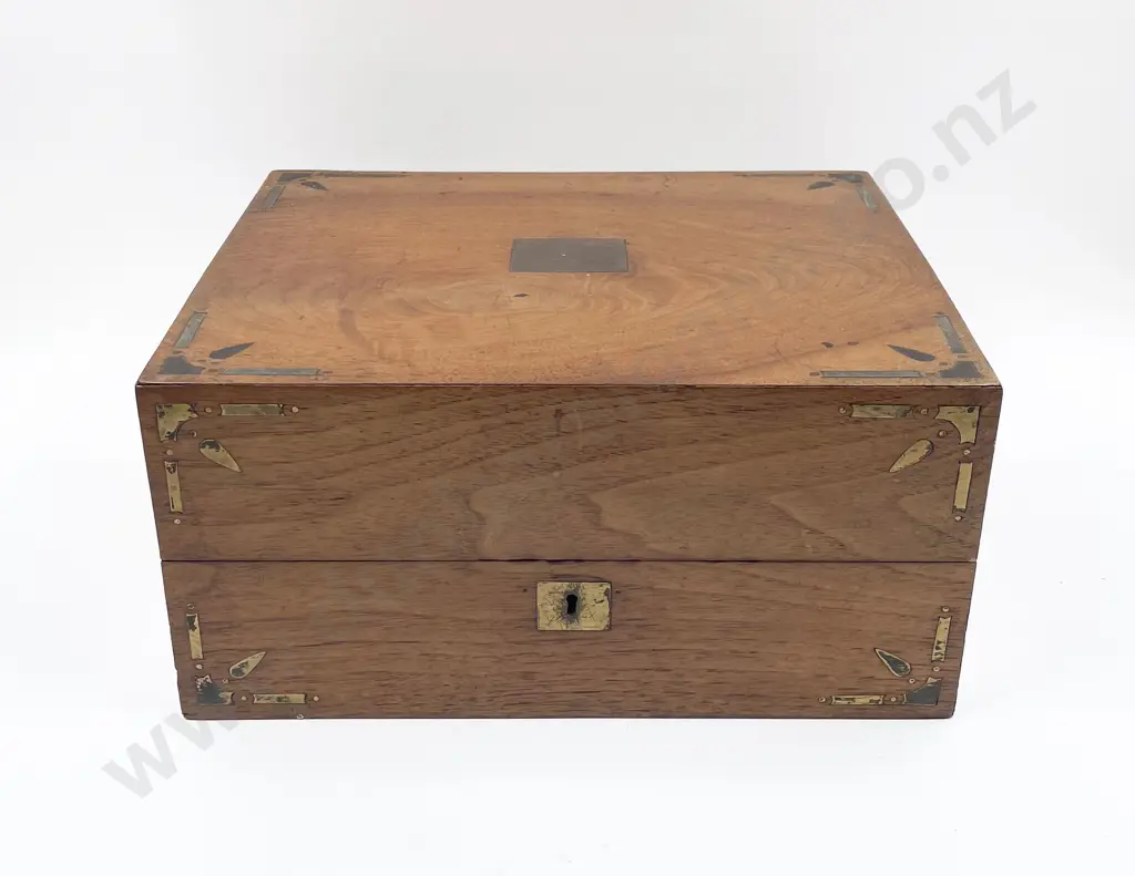 Victorian Walnut Brass Inlaid Glove Handkerchief Travel Box Image 1++