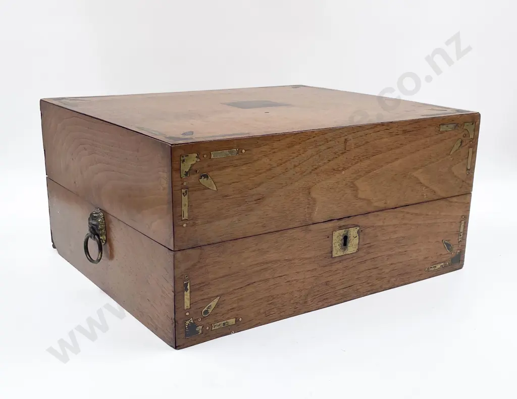 Victorian Walnut Brass Inlaid Glove Handkerchief Travel Box Image 1++