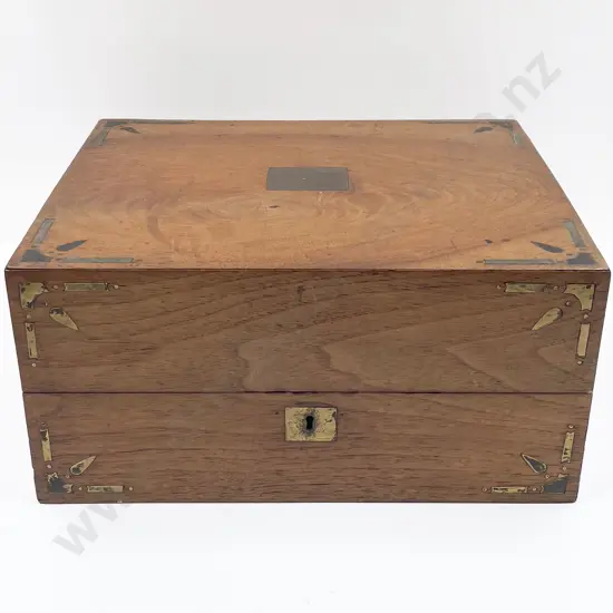Victorian Walnut Brass Inlaid Glove Handkerchief Travel Box