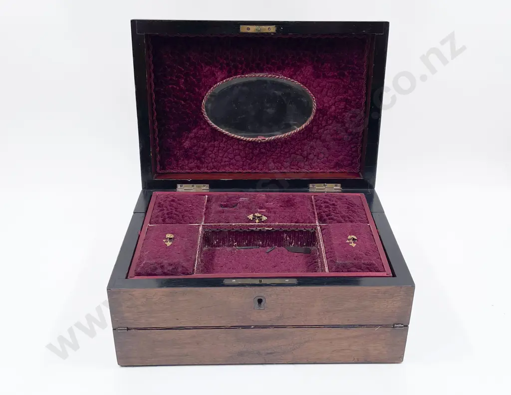 Late Victorian Ladies Inlaid Walnut Jewel & Writing Box Image 1++