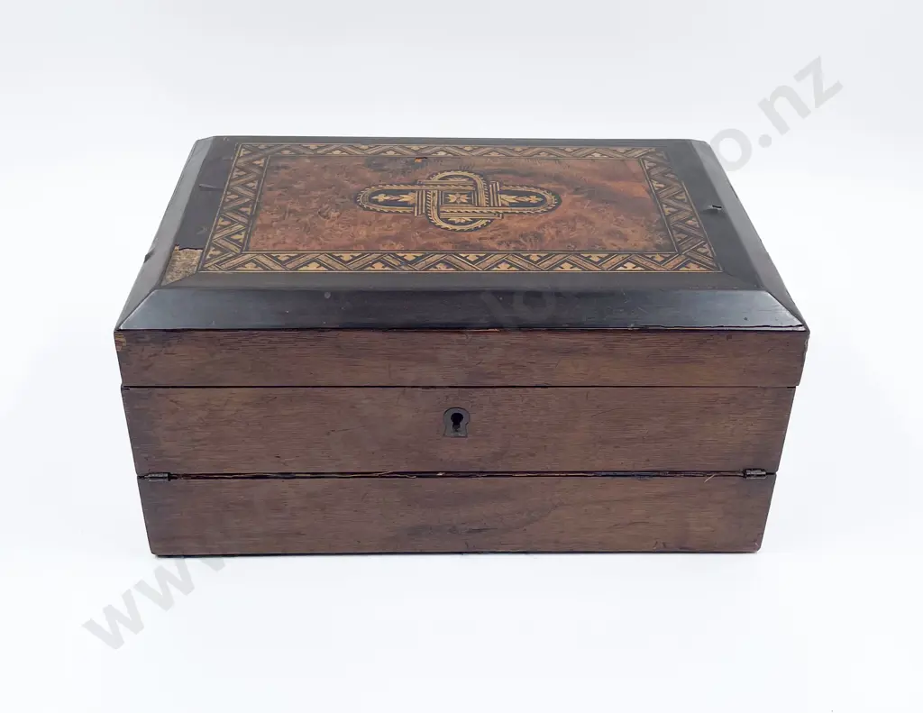 Late Victorian Ladies Inlaid Walnut Jewel & Writing Box Image 1++