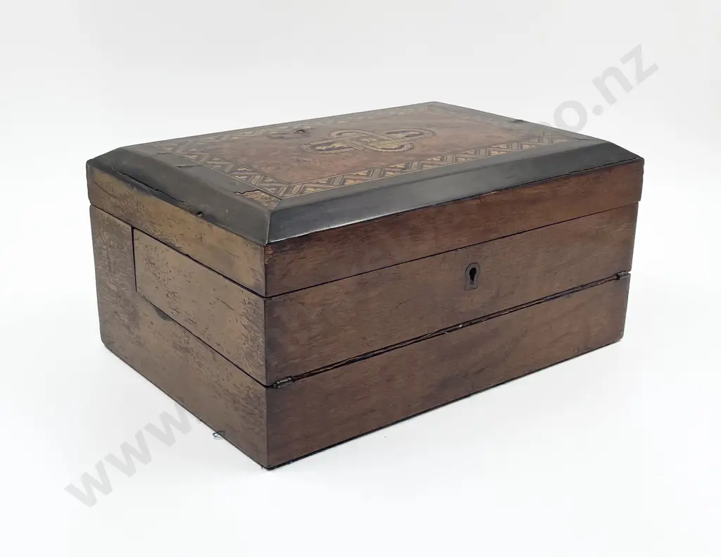 Late Victorian Ladies Inlaid Walnut Jewel & Writing Box Image 1++