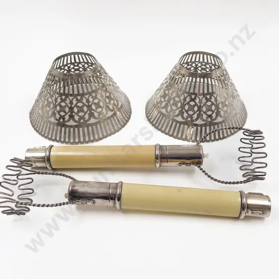 Pair American Gorham Silver Mounted Candle Fittings With Shades