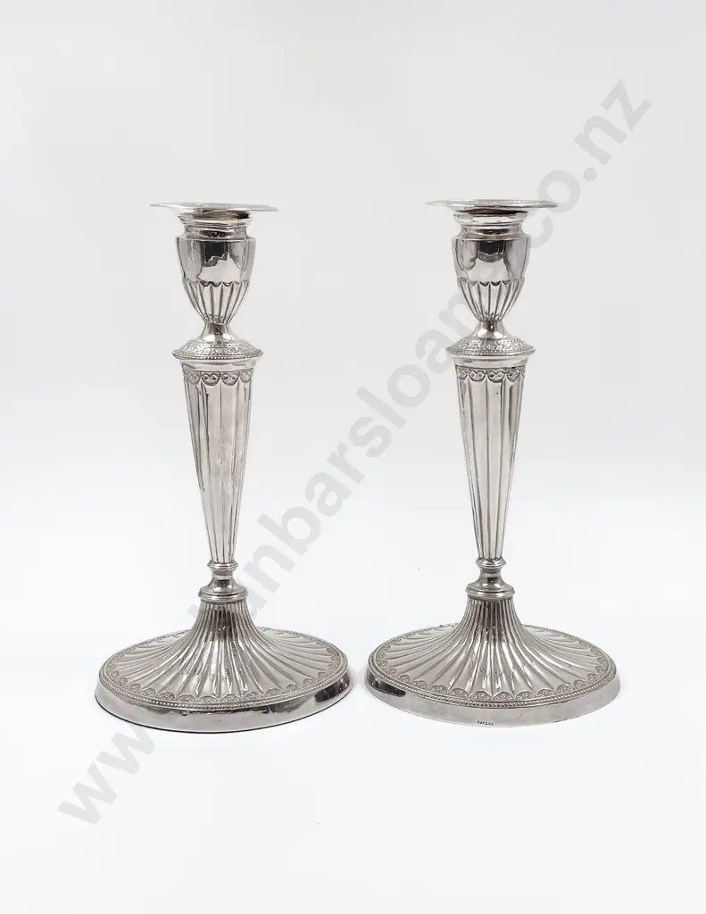 Pair Edwardian Sheffield Plate Column Candlesticks Image 1++