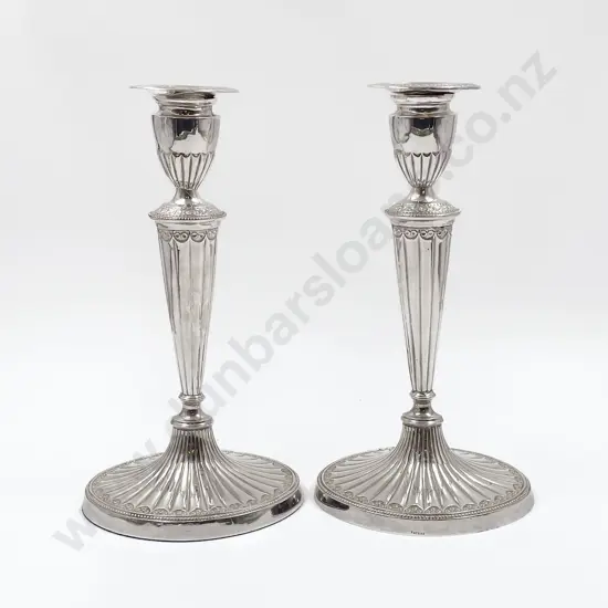 Pair Edwardian Sheffield Plate Column Candlesticks