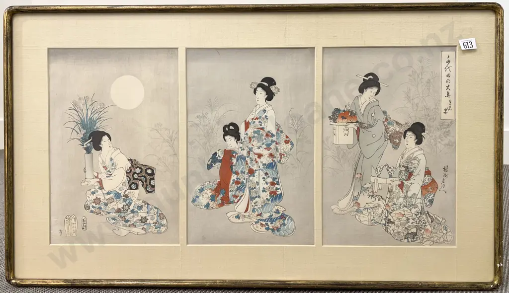 Antique Japanese Three Section Woodblock Image 1++