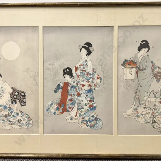 Antique Japanese Three Section Woodblock