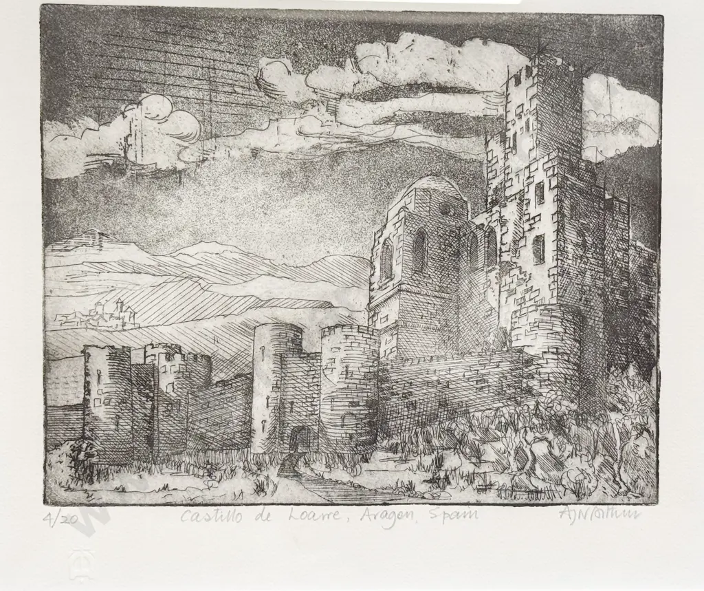 Tony Arthur - Castillo De Loarre Aragon Spain Etching and Aquatint Image 1++