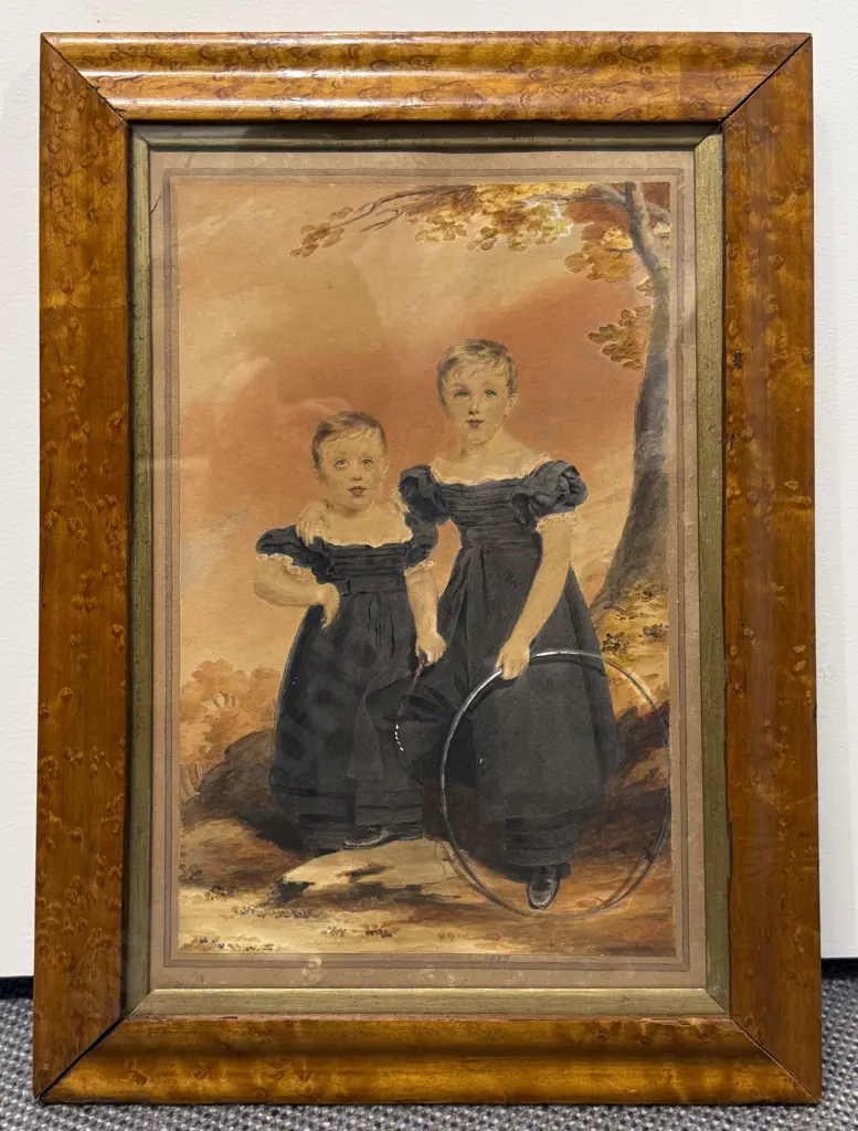Dated 1827 Possibly Australian Portrait Study Watercolour of Two Young Brothers Image 1++