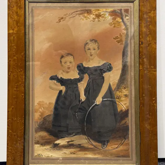 Dated 1827 Possibly Australian Portrait Study Watercolour of Two Young Brothers