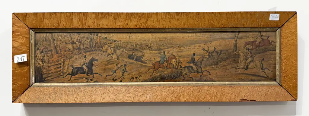 Victorian Birds Eye Maple Framed Hunting Scene Print Image 1++