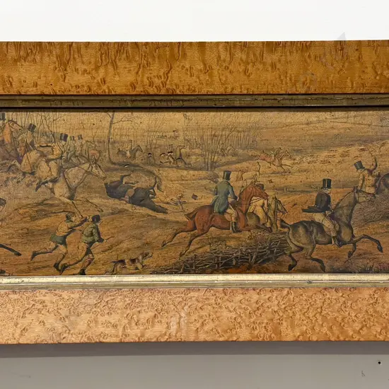 Victorian Birds Eye Maple Framed Hunting Scene Print