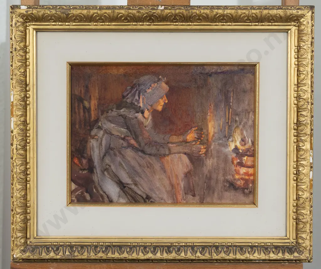 Henry Silkstone (Harry) Hopwood (1860 - 1914) British Watercolour entitled Her Own Fireside Image 1++