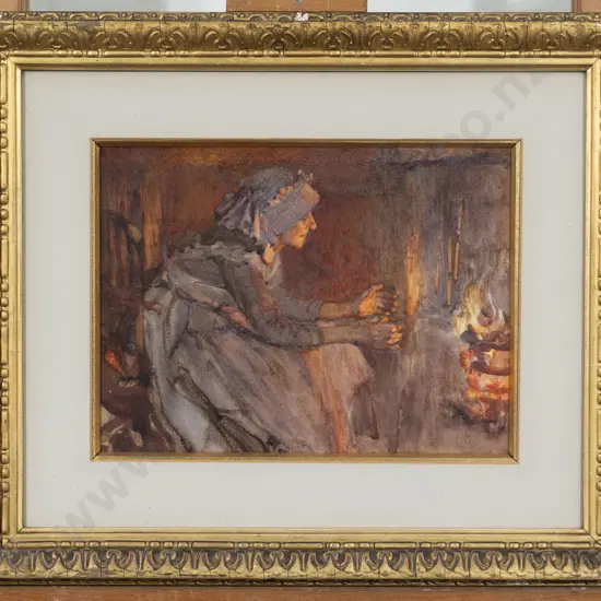 Henry Silkstone (Harry) Hopwood (1860 - 1914) British Watercolour entitled Her Own Fireside