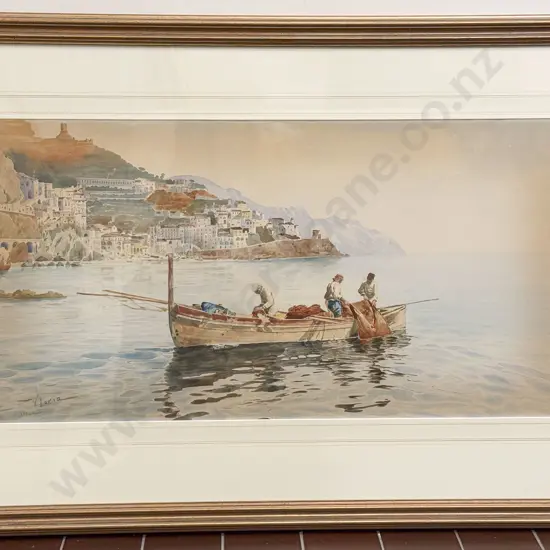 Vincenzo Loria (1850 – 1939) Italian Watercolour Bay of Naples