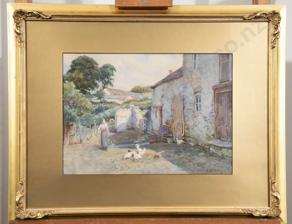 Thomas Ellison (1866 - c.1942) British Pair Farm Yard and Cottage Lane Watercolours Image 1++