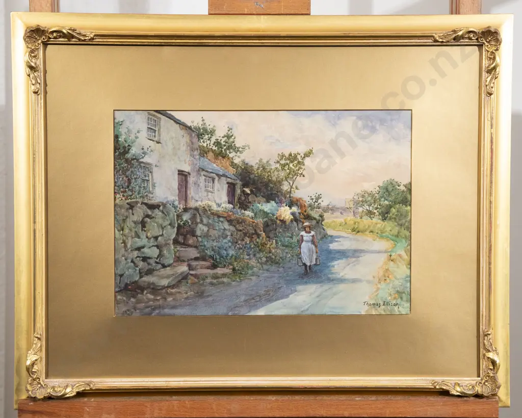 Thomas Ellison (1866 - c.1942) British Pair Farm Yard and Cottage Lane Watercolours Image 1++