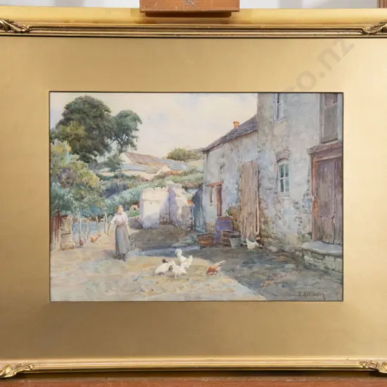 Thomas Ellison (1866 - c.1942) British Pair Farm Yard and Cottage Lane Watercolours