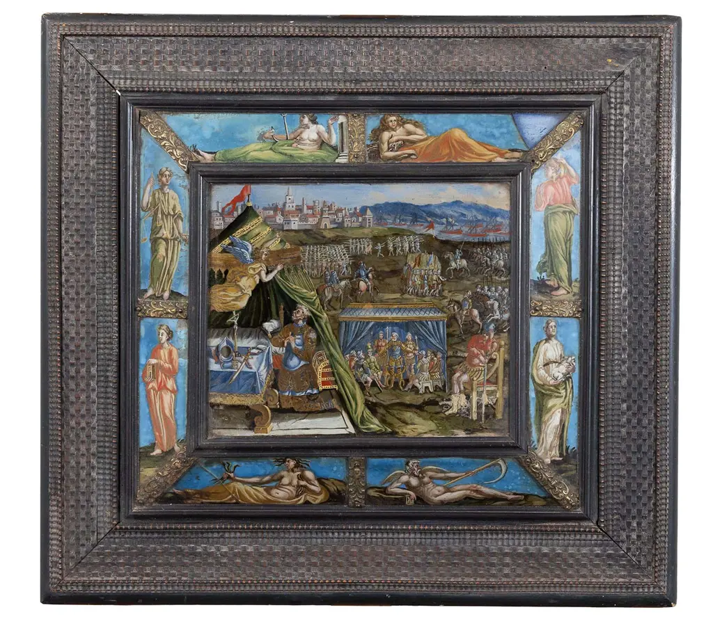 Pair C1662 Italian Sectional Oil on Glass Panels Image 1++