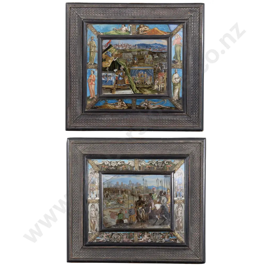 Pair C1662 Italian Sectional Oil on Glass Panels Image 1++