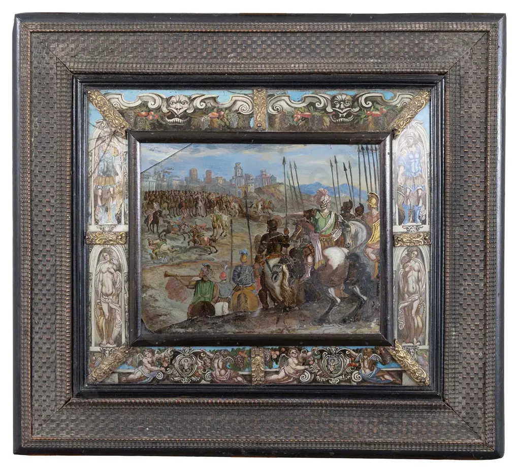 Pair C1662 Italian Sectional Oil on Glass Panels Image 1++