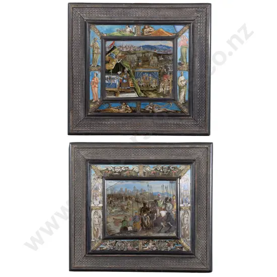 Pair C1662 Italian Sectional Oil on Glass Panels