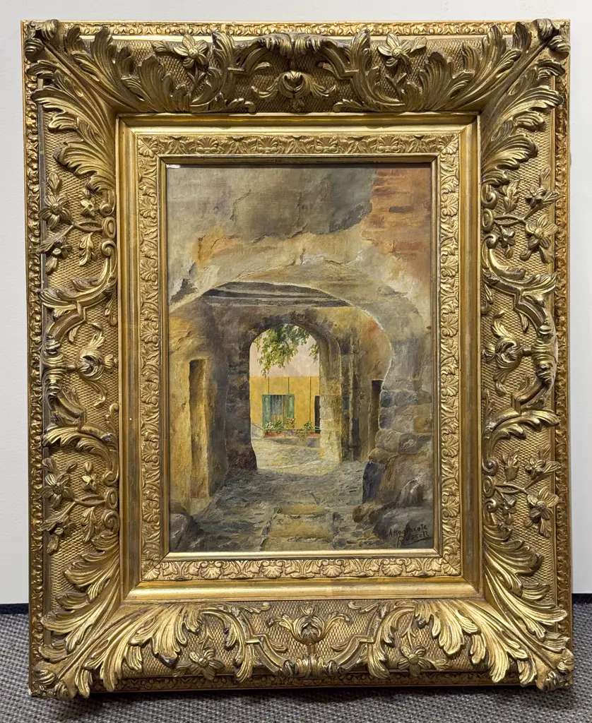 H A Heathcote Russell Oil on Canvas behind Glass Vista View Image 1++