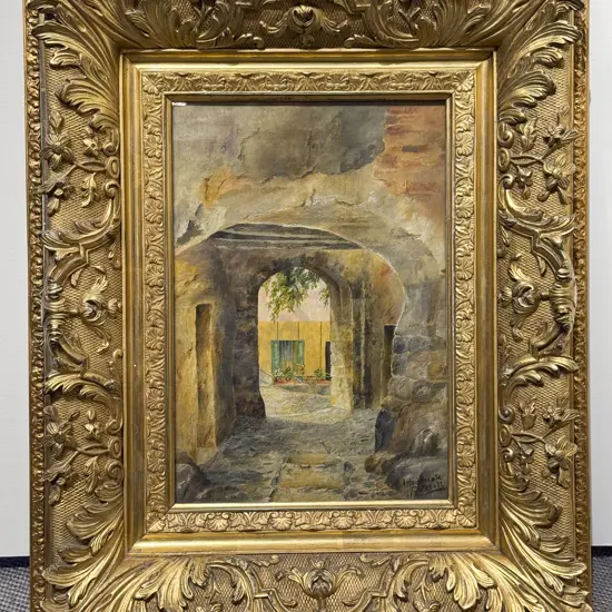 H A Heathcote Russell Oil on Canvas behind Glass Vista View