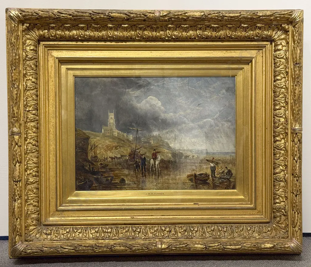 Manner of J M W Turner Oil on Canvas behind Glass Busy View of Cromer - Norfolk Image 1++