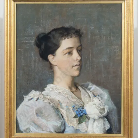 Hillary Coddington Lewis (British 1871 - 1936) Pastel Portrait of Young Woman