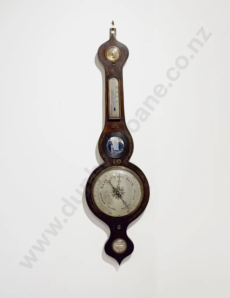 C19th Rosewood and Brass Inlaid Banjo Barometer Image 1++