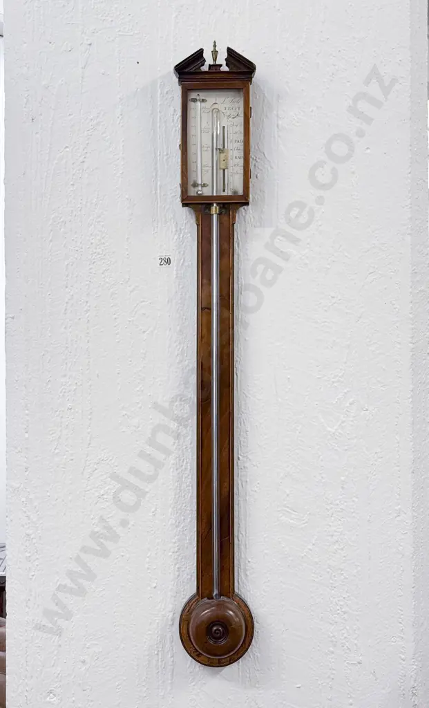 Regency Mahogany & Inlaid Stick Barometer by L. Sioli Image 1++