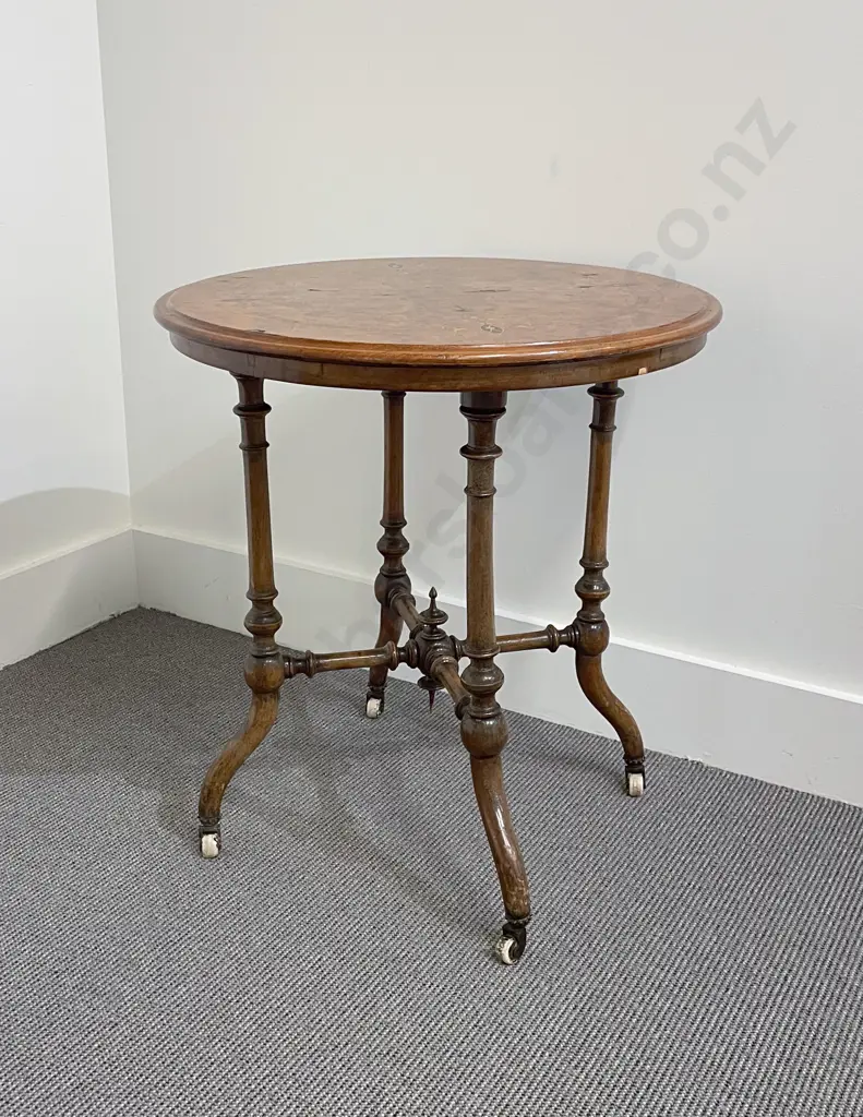 Vict Burr Walnut & Marquetry Circular Occasional Table Image 1++