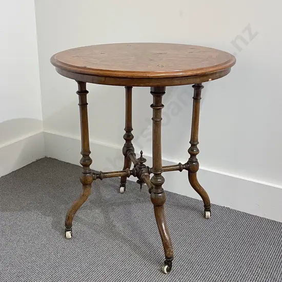 Vict Burr Walnut & Marquetry Circular Occasional Table