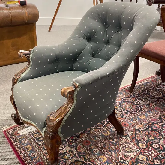 Vict Walnut Balloon Back Armchair