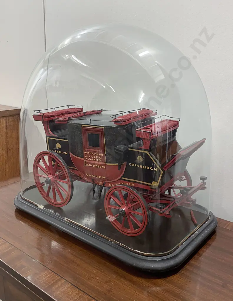 Red Black & Gilt Painted Dome Cased Wooden Model of Victorian Coach Image 1++