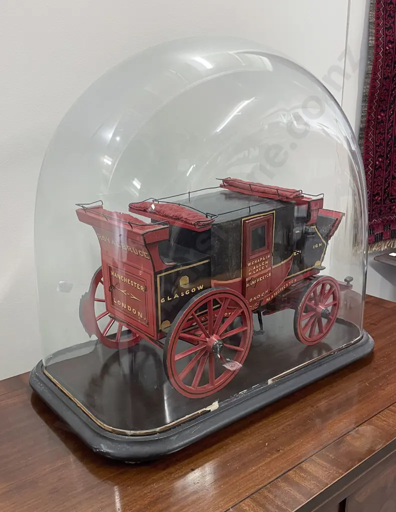 Red Black & Gilt Painted Dome Cased Wooden Model of Victorian Coach Image 1++