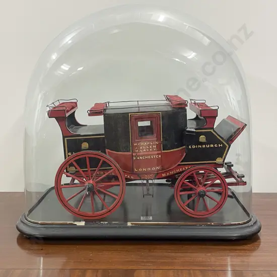 Red Black & Gilt Painted Dome Cased Wooden Model of Victorian Coach