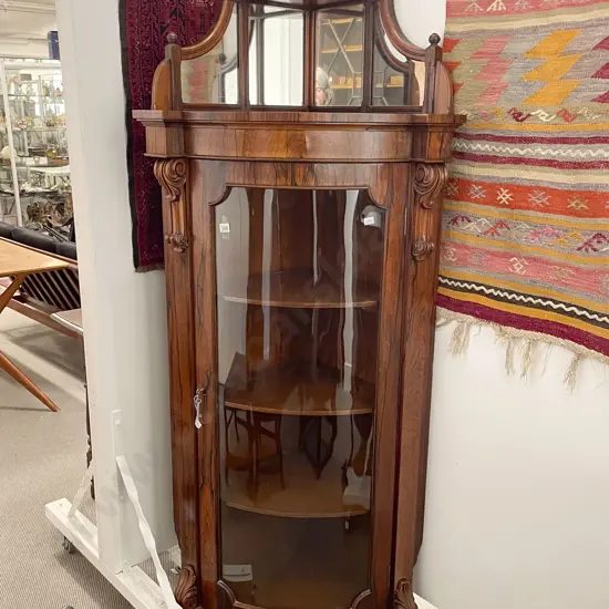 An Attractive Vict Rosewood Bow Front Corner Display Cabinet