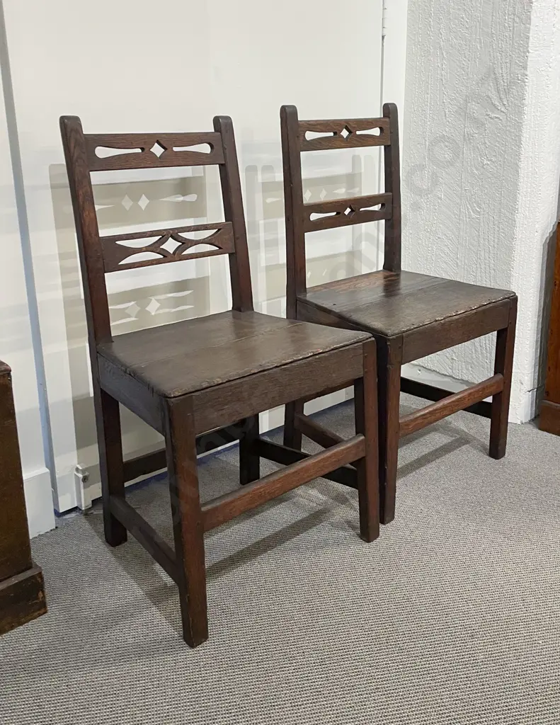 Pair of C18th Oak Country Made Side Chairs Image 1++