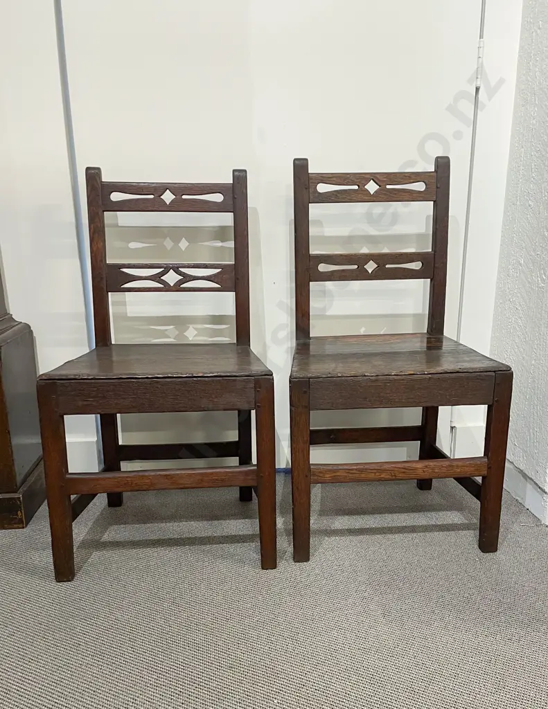Pair of C18th Oak Country Made Side Chairs Image 1++
