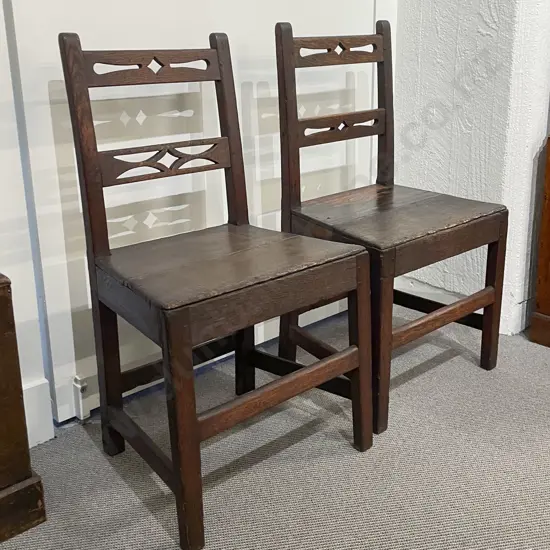 Pair of C18th Oak Country Made Side Chairs