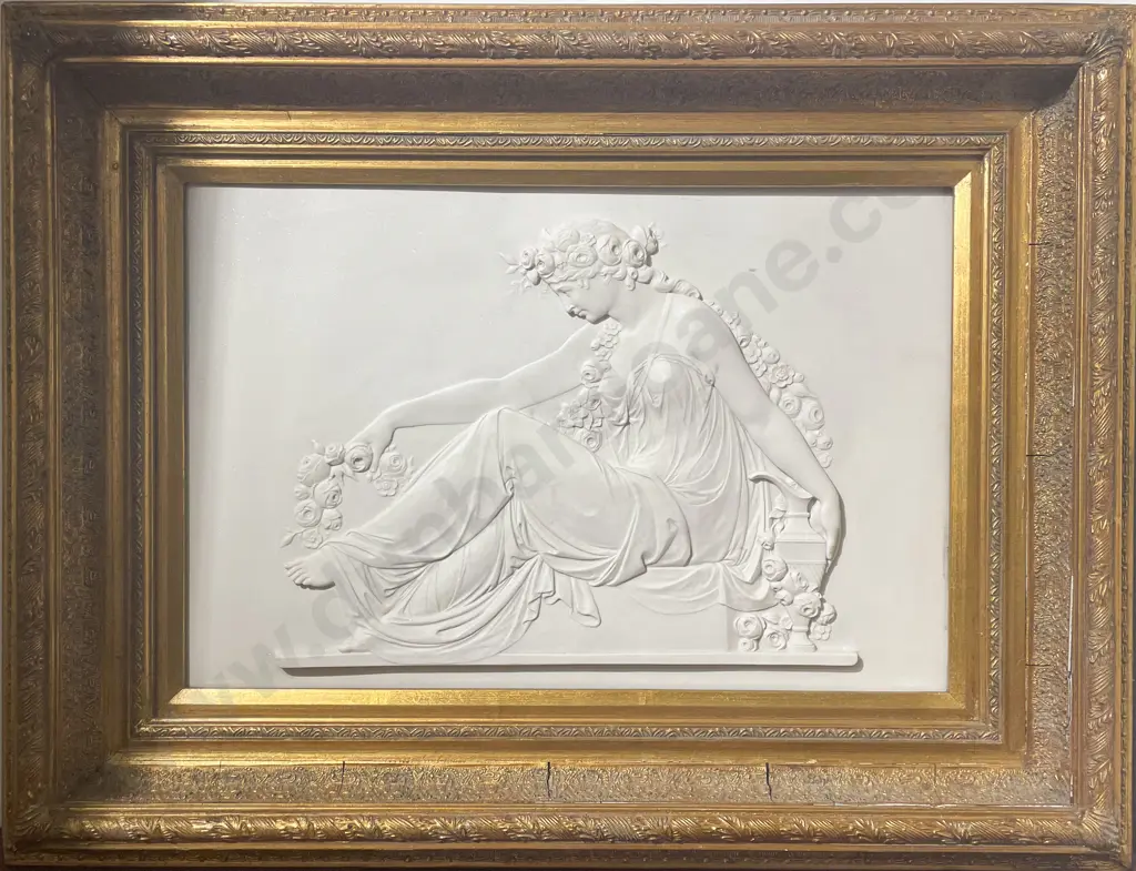 Gilt Framed Marble Panel of a Classical Muse Image 1++