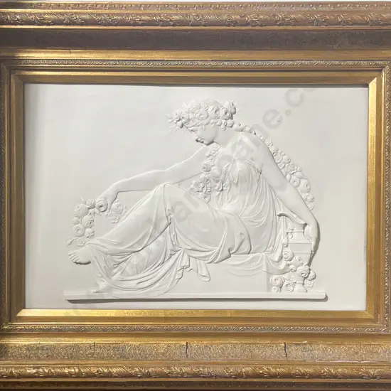 Gilt Framed Marble Panel of a Classical Muse