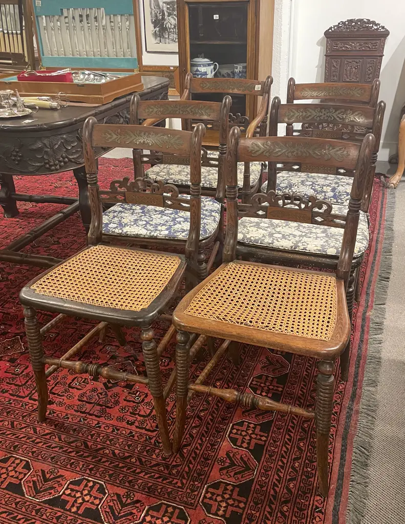 Set of Five Regency Rosewood & Brass Inlay Dining Chairs Image 1++