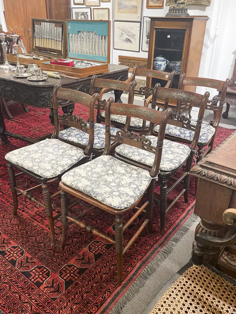 Set of Five Regency Rosewood & Brass Inlay Dining Chairs Image 1++