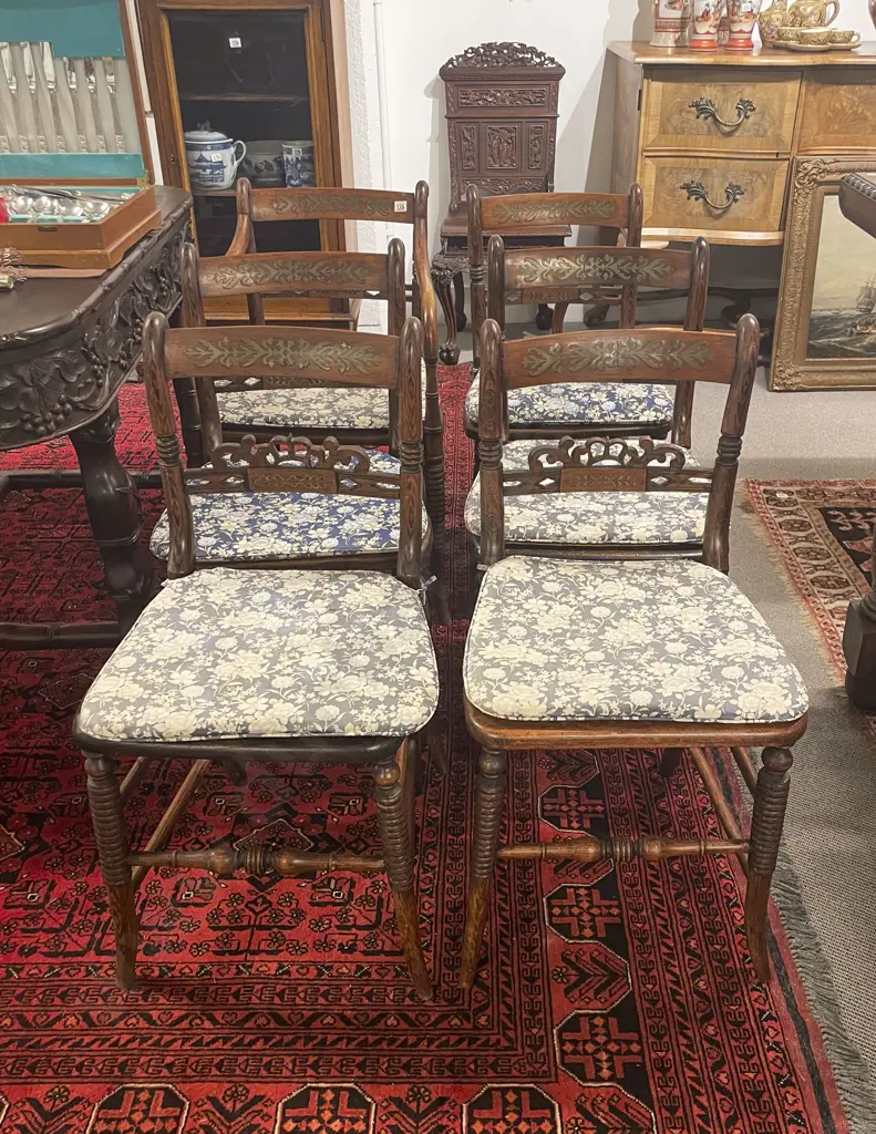 Set of Five Regency Rosewood & Brass Inlay Dining Chairs Image 1++