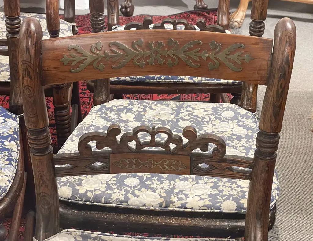 Set of Five Regency Rosewood & Brass Inlay Dining Chairs Image 1++