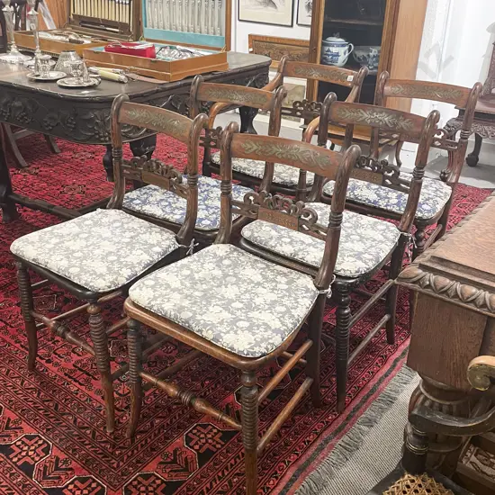Set of Five Regency Rosewood & Brass Inlay Dining Chairs